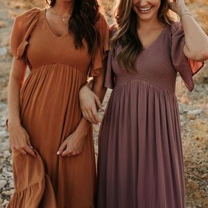 Mauve Smocked Midi Dress Catch the Breeze